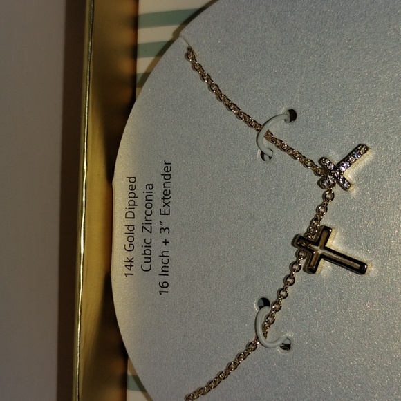 Gold Dipped Cross Necklace with Cubic Zirconia Accents - Picture 4 of 4